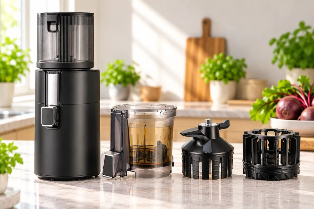 Hurom H400 Easy-Clean-System mit Pressschnecke und Filtereinheit